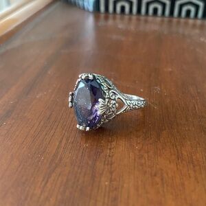 Genuine amethyst and silver filigree estate ring